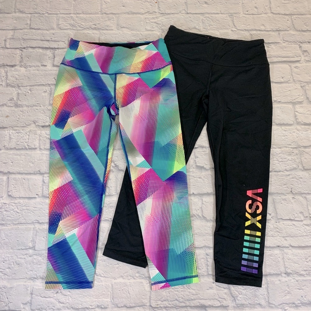 Victoria’s Secret Leggings Size Small Set of two Crop Capri Black &multicolored